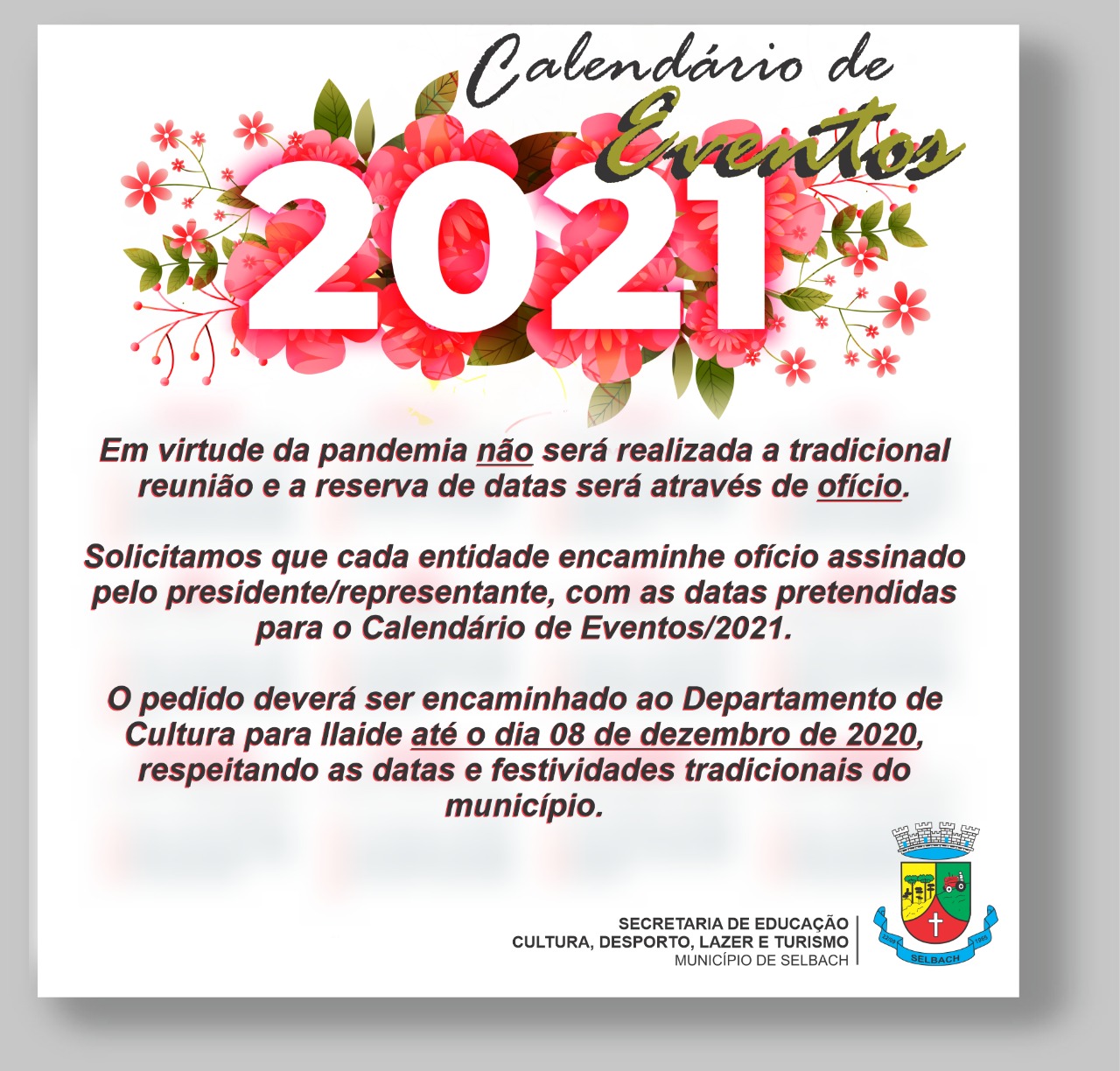 Reunião para elaboração do calendário de eventos será realizada